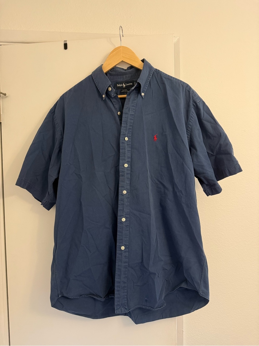 Ralph Lauren Navy Button-Down Short Sleeve Shirt with Red Pony